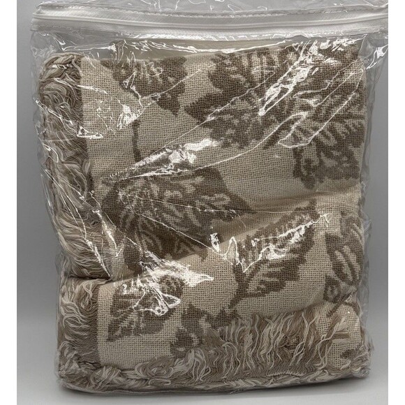 Vtg Cannon Cotton Throw Blanket 50x60in Beige Leaves Nature NOS Woven USA - Picture 8 of 12